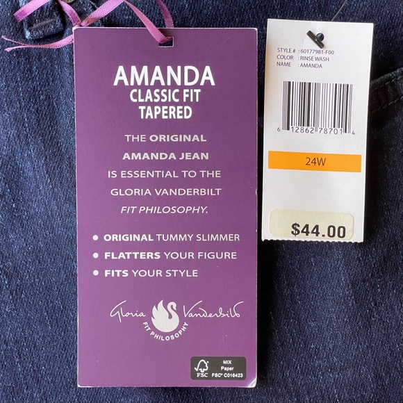 Gloria Vanderbilt Amanda Denim 5 Pocket Stretch Jeans 24W Average 30” Inseam NWT - Picture 4 of 15